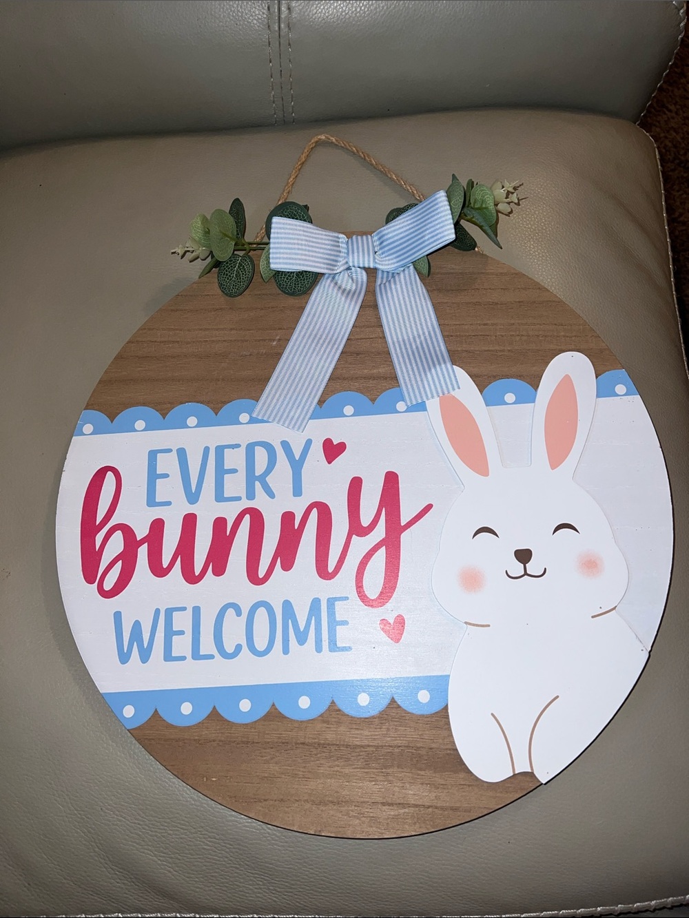 Every Bunny Welcome Door Sign - Blue and Pink